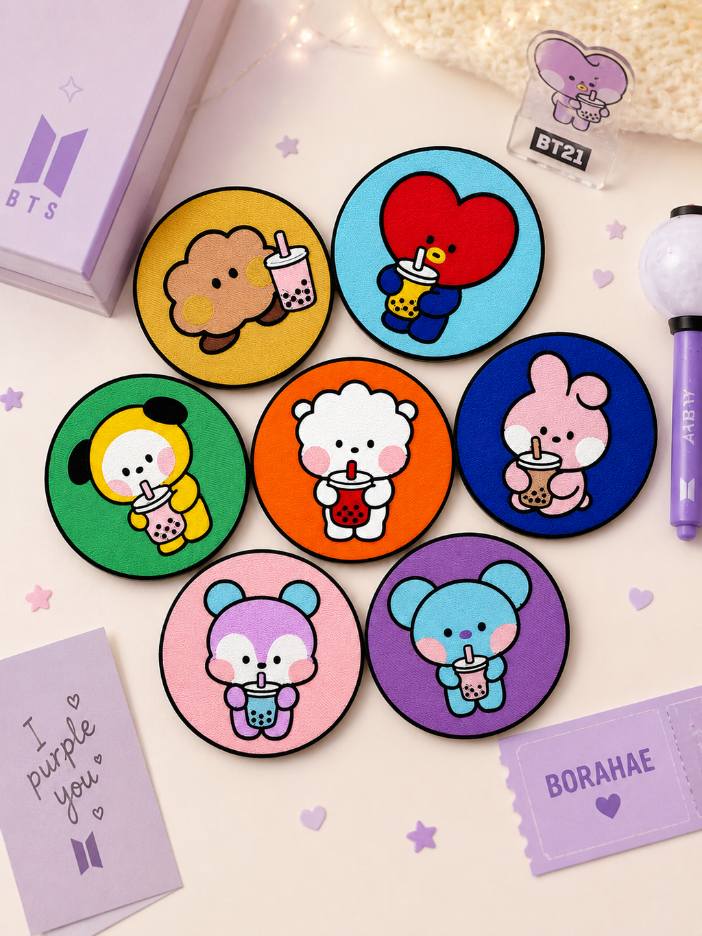 BT 21 Inspired Boba Coasters