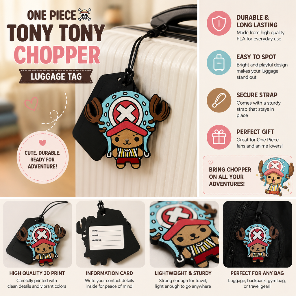 One Piece Inspired Tony Tony Chopper 3D Printed Luggage Tag