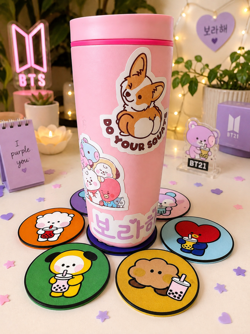 BT 21 Inspired Boba Coasters